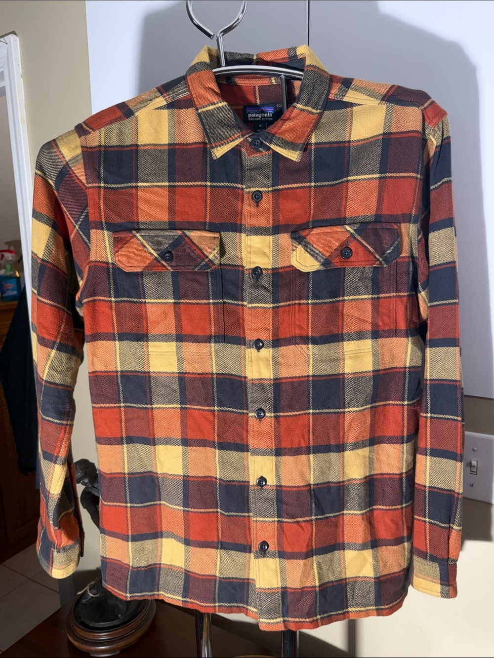 Patagonia Men's Plaid Shirt Jacket in Orange, Yellow & Black